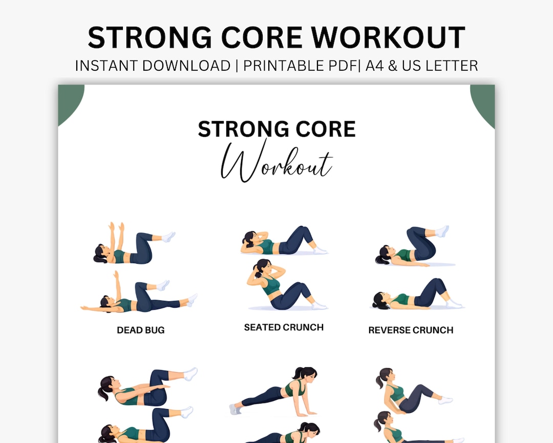 Excercise Chart Core Core Workout Chart Printable, Bodyweight Abs Exercises, No Equipment ...