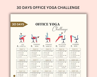 30 Day Office Chair Yoga Challenge, Office Chair Exercise, Desk Yoga, Office Exersice Guide, Digital Fitness, Office Chair printable PDF