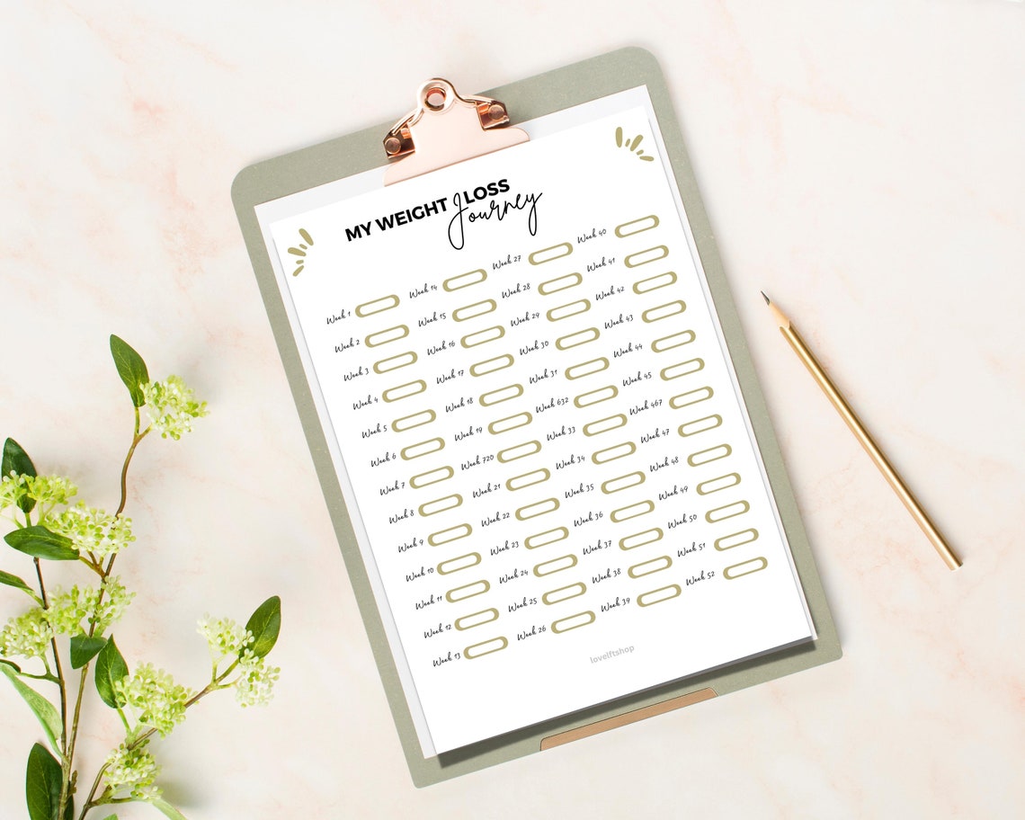 Weekly Weigh in Tracker Printable 52 Weeks Countdown Weight Loss ...