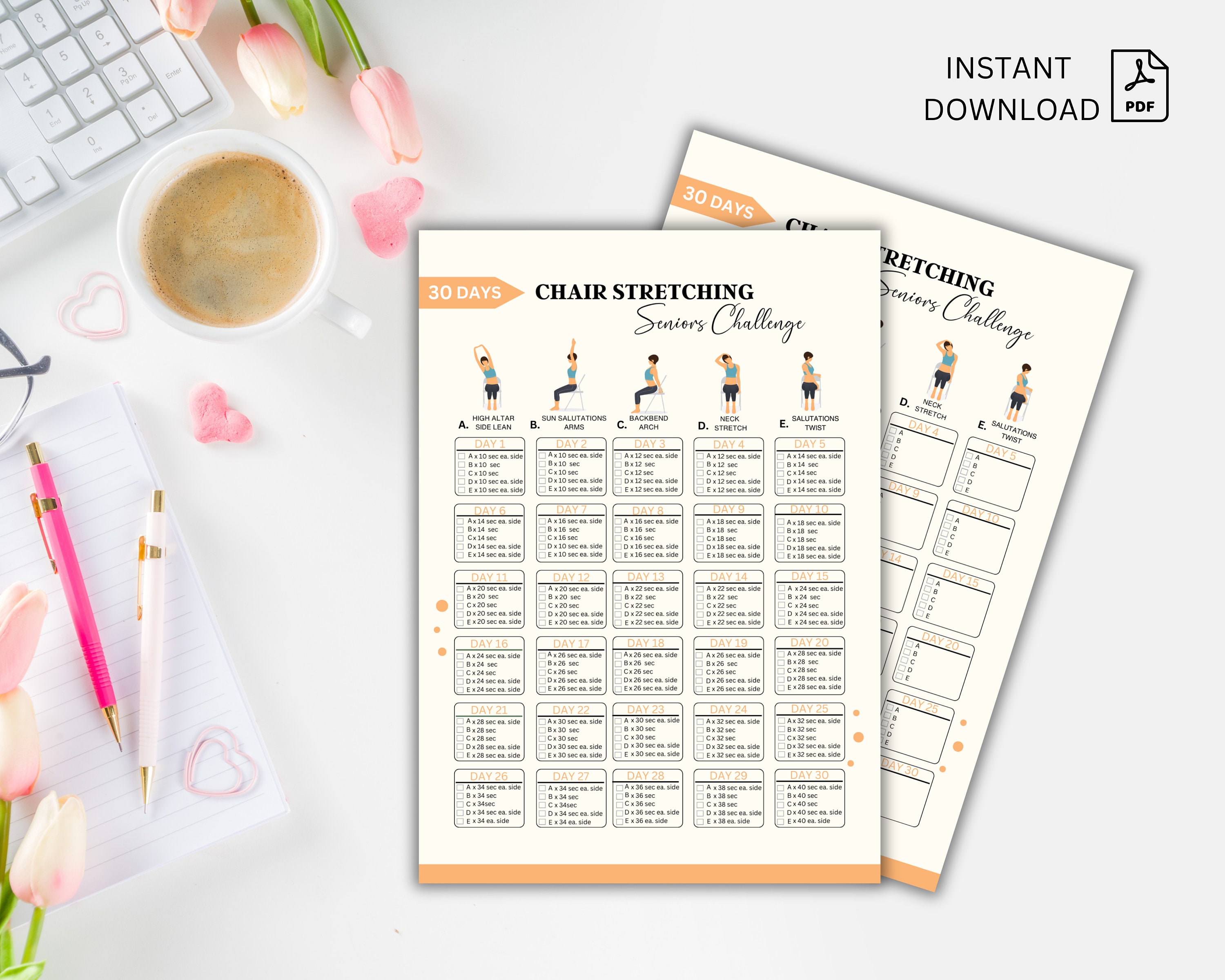 30 Days Chair Stretching Seniors Challenge, Chair Yoga Seniors, 30 Day ...