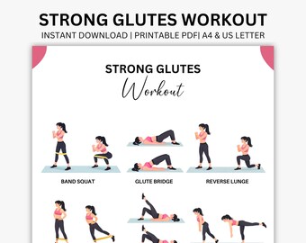 Glutes Workout Routine, Lower Body Exercise Chart, Leg and Glutes Workout for Women, Printable Home Workout Poster, Fitness Challenge