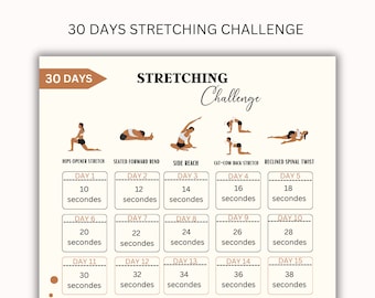 30 Day Stretching Challenge, Stretch Routine, Home Workout Women, WorkoutTracker, Fitness Planner, Instant Download Workout, Printable PDF
