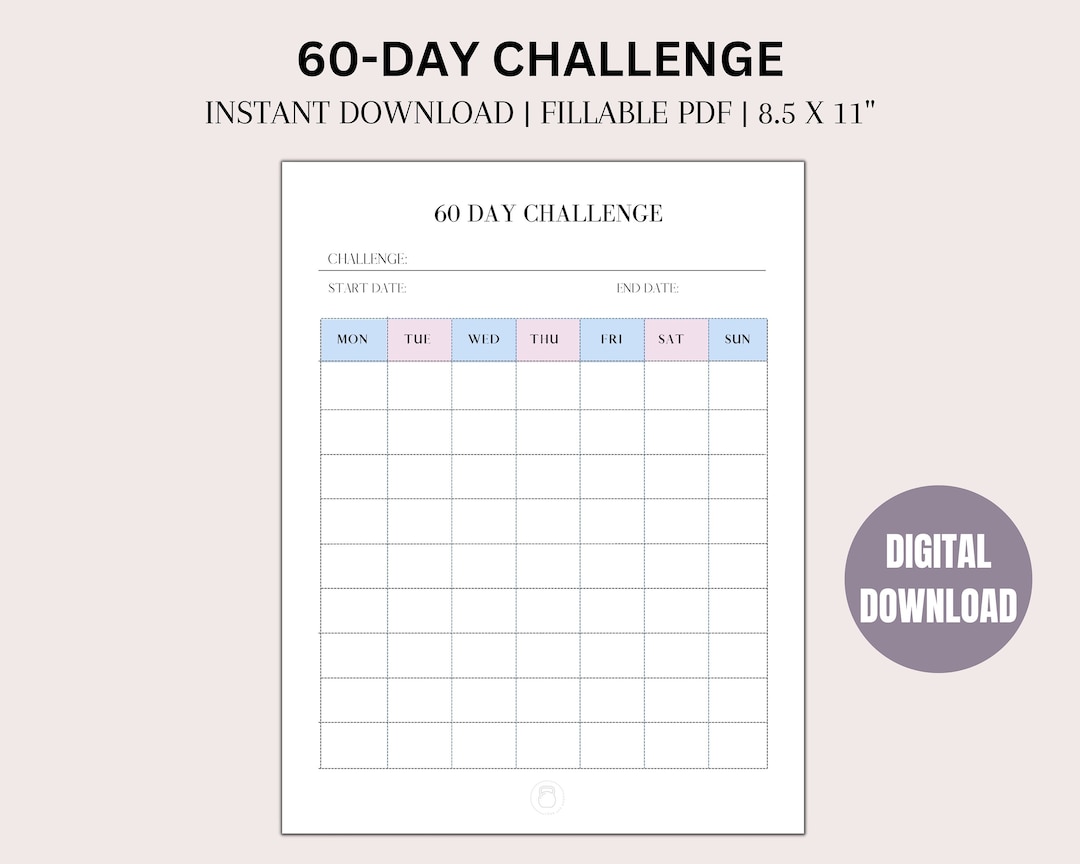 60 Day Challenge Tracker Progress Tracker Printable Habit Tracker(05)