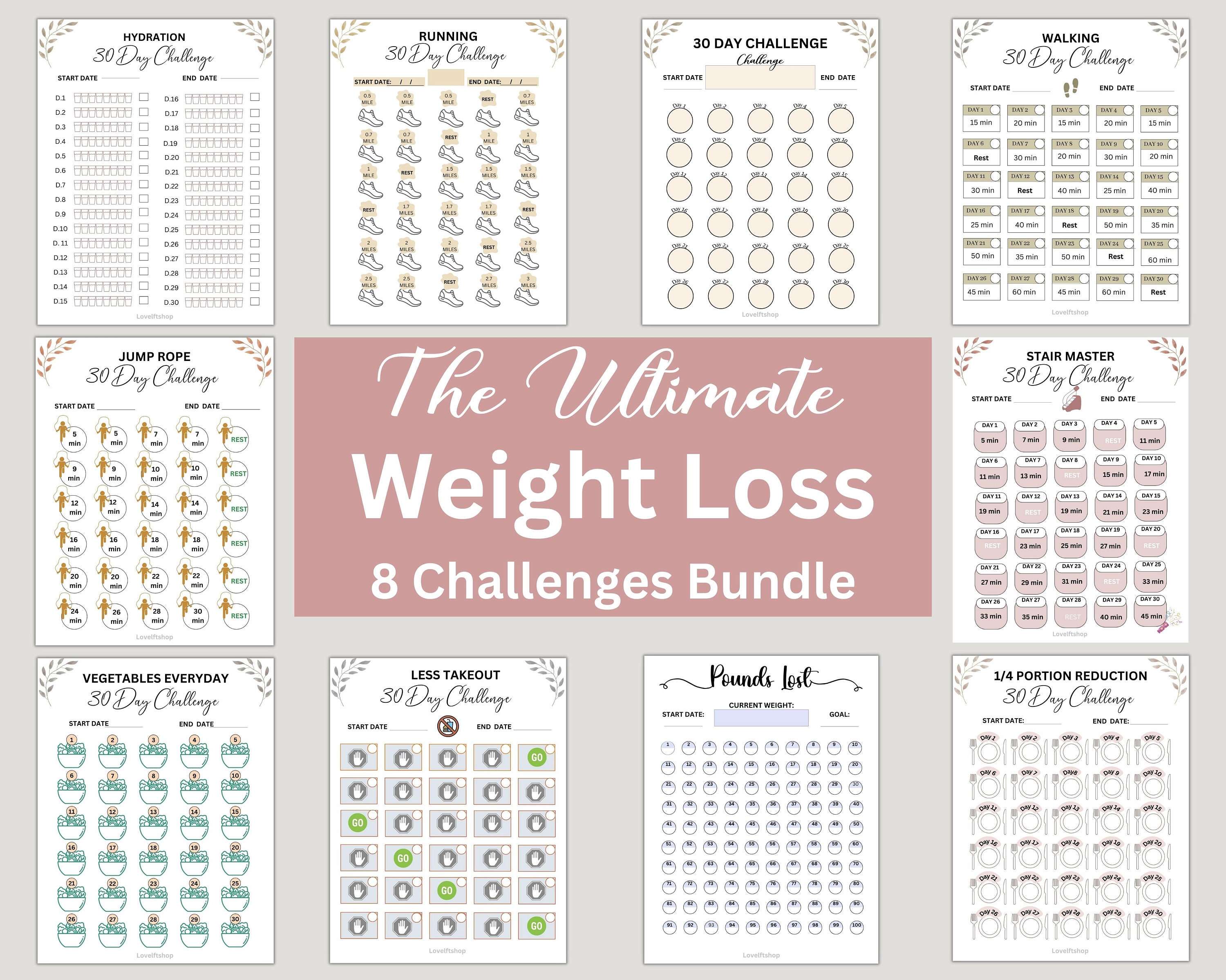 Weight Loss Challenge 30 Day Challenge Lose Weight Weight Loss Tracker Weightloss Journal printable Fitness Planner Weight Loss Chart Etsy