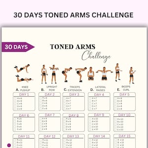 30 Day Sleek Arm Challenge, Toned Arms Exercise Guide, Home Workout, Fitness Tracker, Arms Workout Challenge, Workout Digital, Summer Body