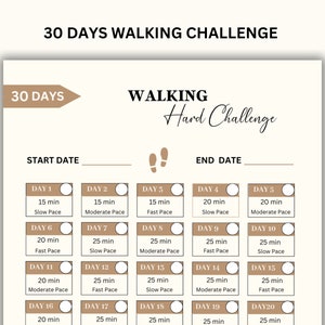 30 Day Walking Challenge, Printable Workout, Digital Walking Planner, Monthly Walking Tracker, Step up to Wellness, Daily Walking Journal