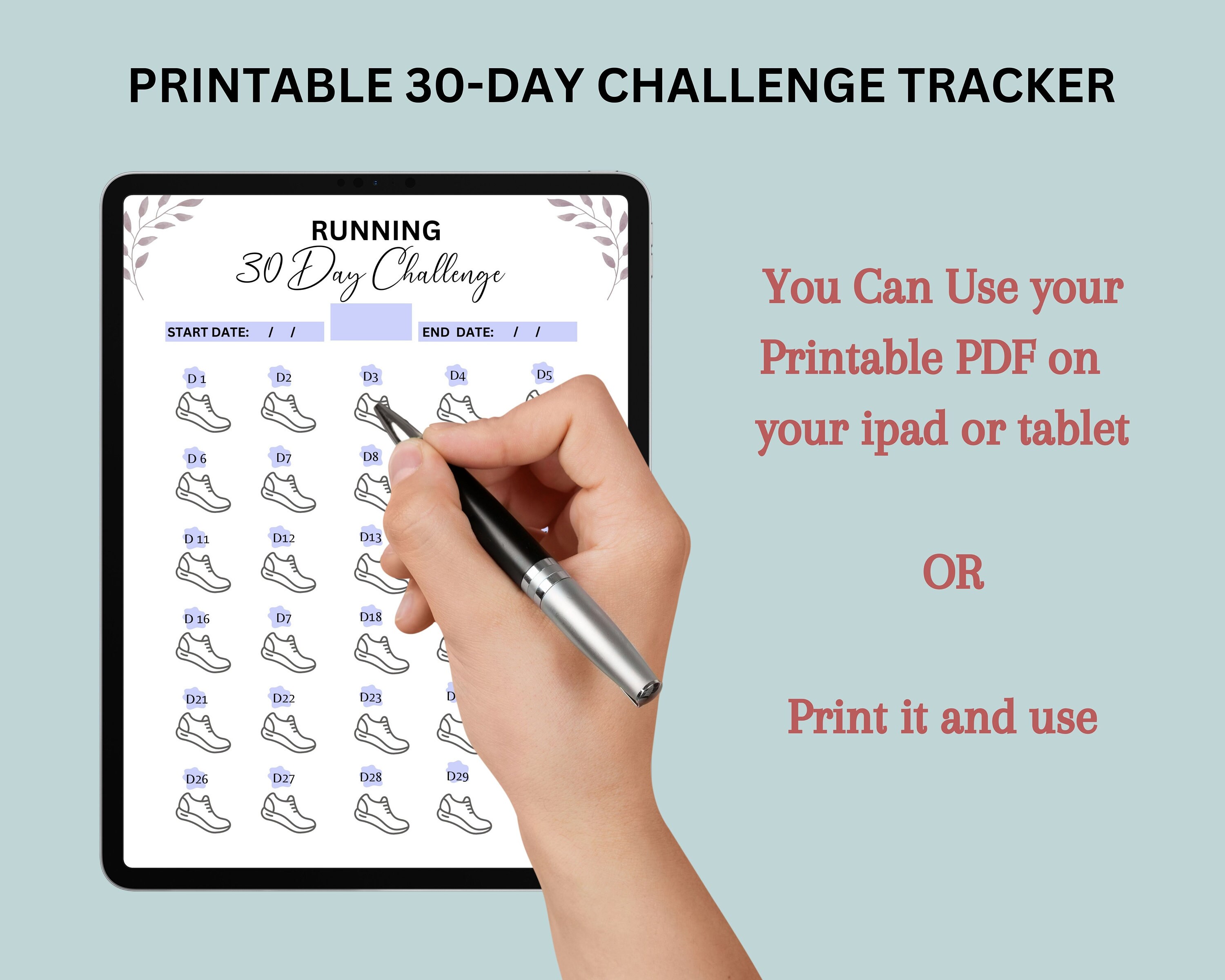 30 Day Running Challenge 30 Day Challenge Printable 30 Day Habit ...