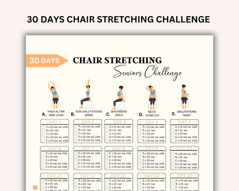 30 Days Chair Stretching Seniors Challenge, Chair Yoga Seniors, 30 Day ...