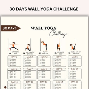 30 Day Wall Yoga Challenge, Wall Yoga, Quick Yoga Wall Exercise Guide, Wall Pilates, Wall workout guide, Workout Digital, Wall Fitness,PD image 1