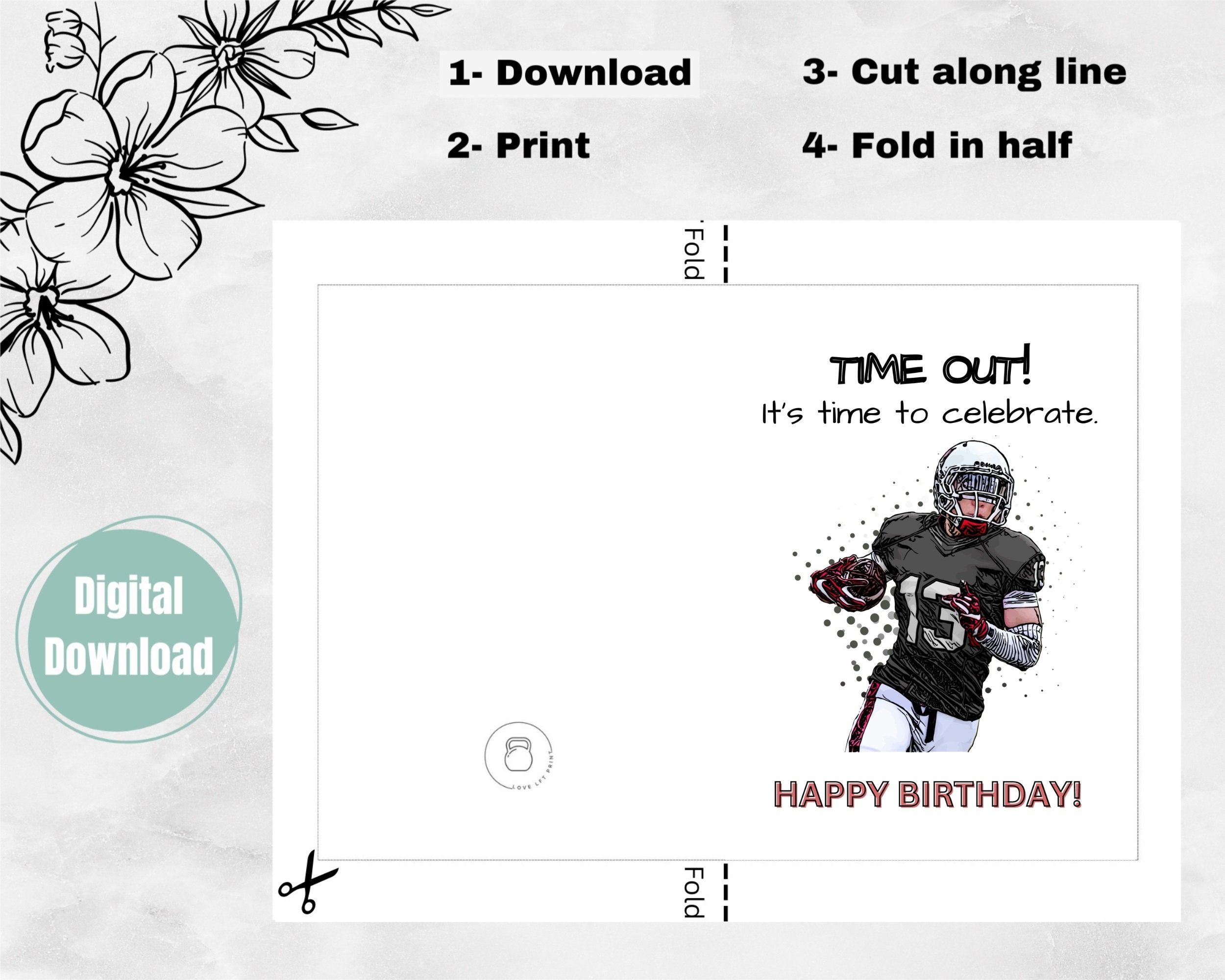 Football Printable Birthday Card|football Lovers Gift| Digital Football ...