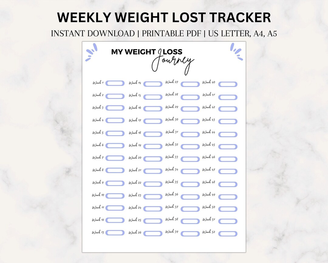 Weekly Weigh in Tracker Printable 52 Weeks Weight Loss Weight Loss ...
