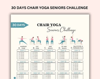 30 day Chair Yoga Challenge for Seniors, Chair Exercise for Beginners, Activity for Seniors, Fitness Guide, Chair Workout, A4 & US letter