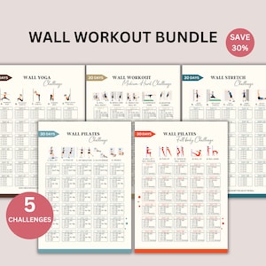 Paquete de ejercicios de cuerpo completo en la pared, guía de pilates en la pared, guía de fitness en la pared, paquete de ejercicios en la pared, entrenamiento imprimible, entrenamiento en casa, A4 y PDF de EE. UU.