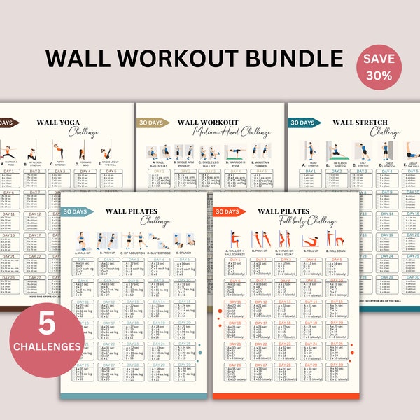 Full body Wall workout bundle, Wall Pilates Guide, Wall Fitness guide, Wall exercise bundle, Printable workout, House Workout, A4 & US PDF