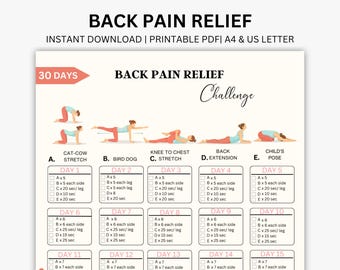 30 Day Back Pain Relief Workout, Daily Stretches & Exercises for Lower Back, Spine Mobility, Pain Relief PDF,  Bodyweight Back Exercises