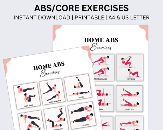 Abs Exercises, fitness exercises, ab routine, Workout Guide, challenge Tracker, Healthy Habits, Fitness Planner, Printable Challenge