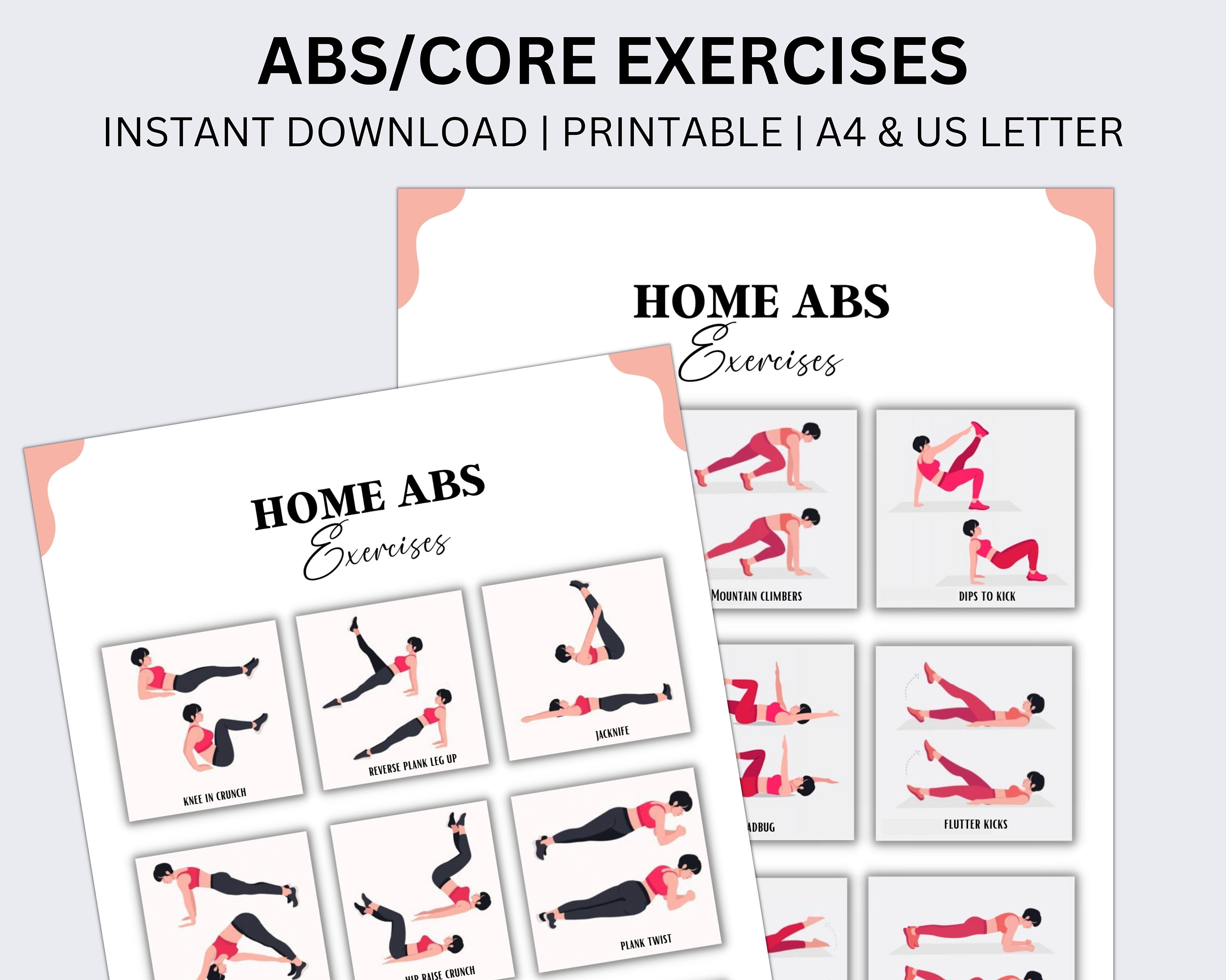 Abs Exercises, fitness exercises, ab routine, Workout Guide, challenge Tracker, Healthy Habits, Fitness Planner, Printable Challenge