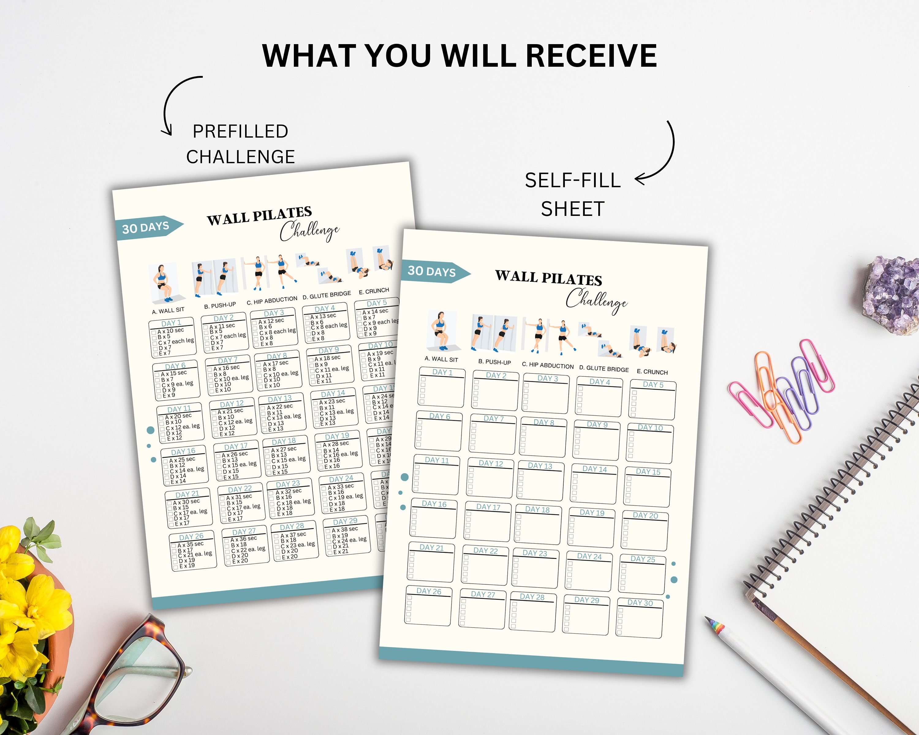 30 Day Challenge Wall Pilates Workout, Wall Exercise for Women, Home ...