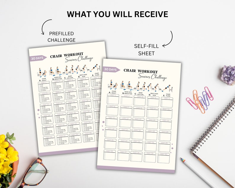 30 Day Chair Workout Seniors Challenge, Full Body Exercise Guide, Chair Workout Challenge, Workout Digital, Summer Body, PDF, A4 & US letter image 2