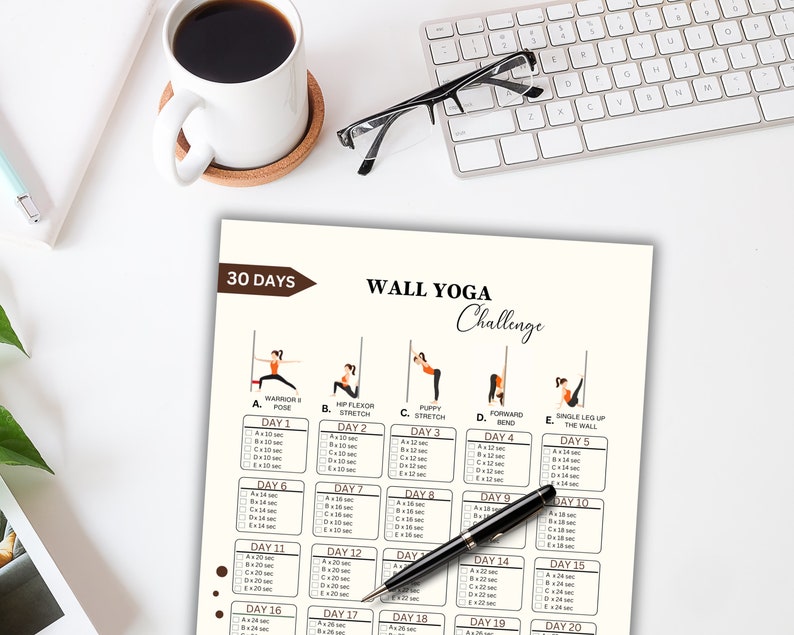 30 Day Wall Yoga Challenge, Wall Yoga, Quick Yoga Wall Exercise Guide, Wall Pilates, Wall workout guide, Workout Digital, Wall Fitness,PD image 4