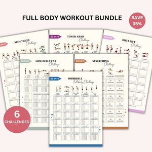 Trainingsbundel met volledige lichaamsoefening, volledige lichaamstrainingen, fitnessgids, bundel met trainingsoefeningen, afdrukbare trainingsoefeningen, thuisworkout