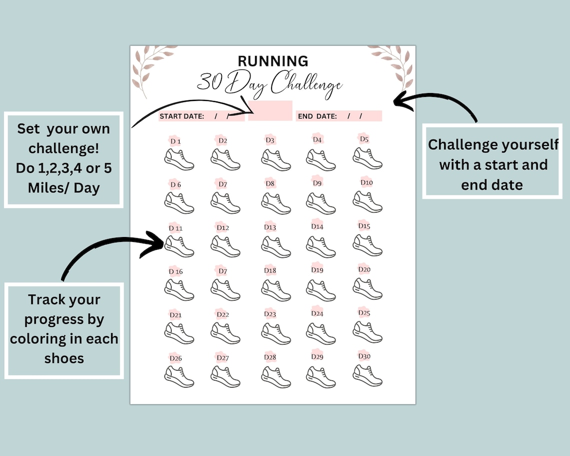 30 Day Running Challenge 30 Day Challenge Printable 30 Day Habit ...