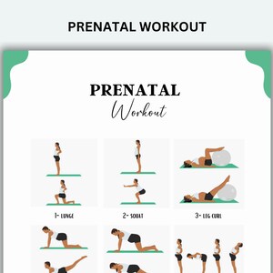 Guía de ejercicios prenatales, Yoga prenatal, Plan de ejercicios para el embarazo, Póster de ejercicios para el embarazo, Desafío de ejercicios, Entrenamiento en casa imprimible