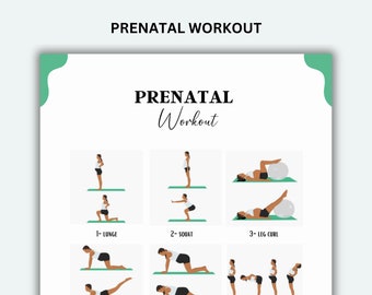 Guía de ejercicios prenatales, Yoga prenatal, Plan de entrenamiento para el embarazo, Póster de ejercicios para el embarazo, Reto de entrenamiento, Entrenamiento en casa imprimible