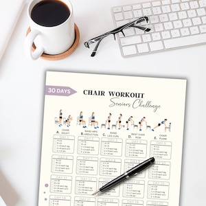 30 Day Chair Workout Seniors Challenge, Full Body Exercise Guide, Chair Workout Challenge, Workout Digital, Summer Body, PDF, A4 & US letter image 4