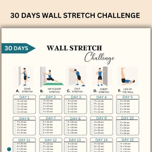 30 dagen Wall Stretching Challenge, Wall Stretch, Yoga Wall Exercise Guide, Wall Pilates, Wall workout guide, Workout Digital, Wall Fitness