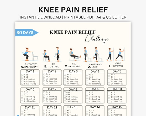 30-Day Knee Pain Relief Challenge, Low Impact Knee Strength & Mobility Exercises, Printable PDF Workout for Joint Support, Seniors Exercises
