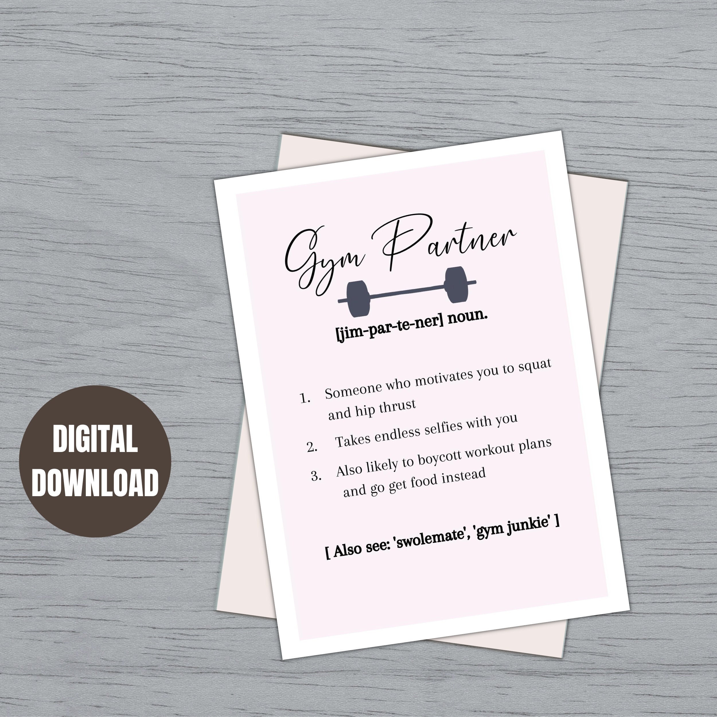 Gym Partner Card Gym Buddy Gifts Gym Card for Her Birthday Card Funny Gym Card Fitness Card Printable Gym Card digital PDF Download Etsy