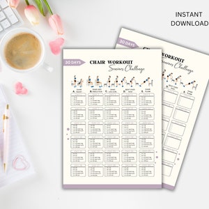 30 Day Chair Workout Seniors Challenge, Full Body Exercise Guide, Chair Workout Challenge, Workout Digital, Summer Body, PDF, A4 & US letter image 3