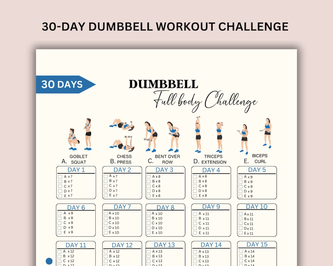 30 Day Dumbbell Challenge Home Workout Printable Dumbbell Exercise Fitness Planner Digital Download Printable PDF A4 US Letter Etsy