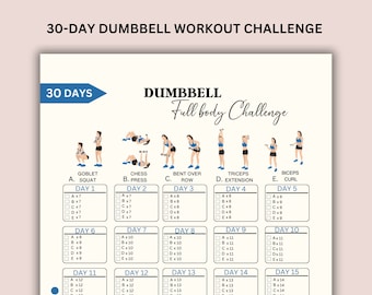 30 Day Dumbbell Challenge, Home Workout, Printable Dumbbell Exercise, Fitness Planner, Digital Download, Printable PDF, A4&US Letter