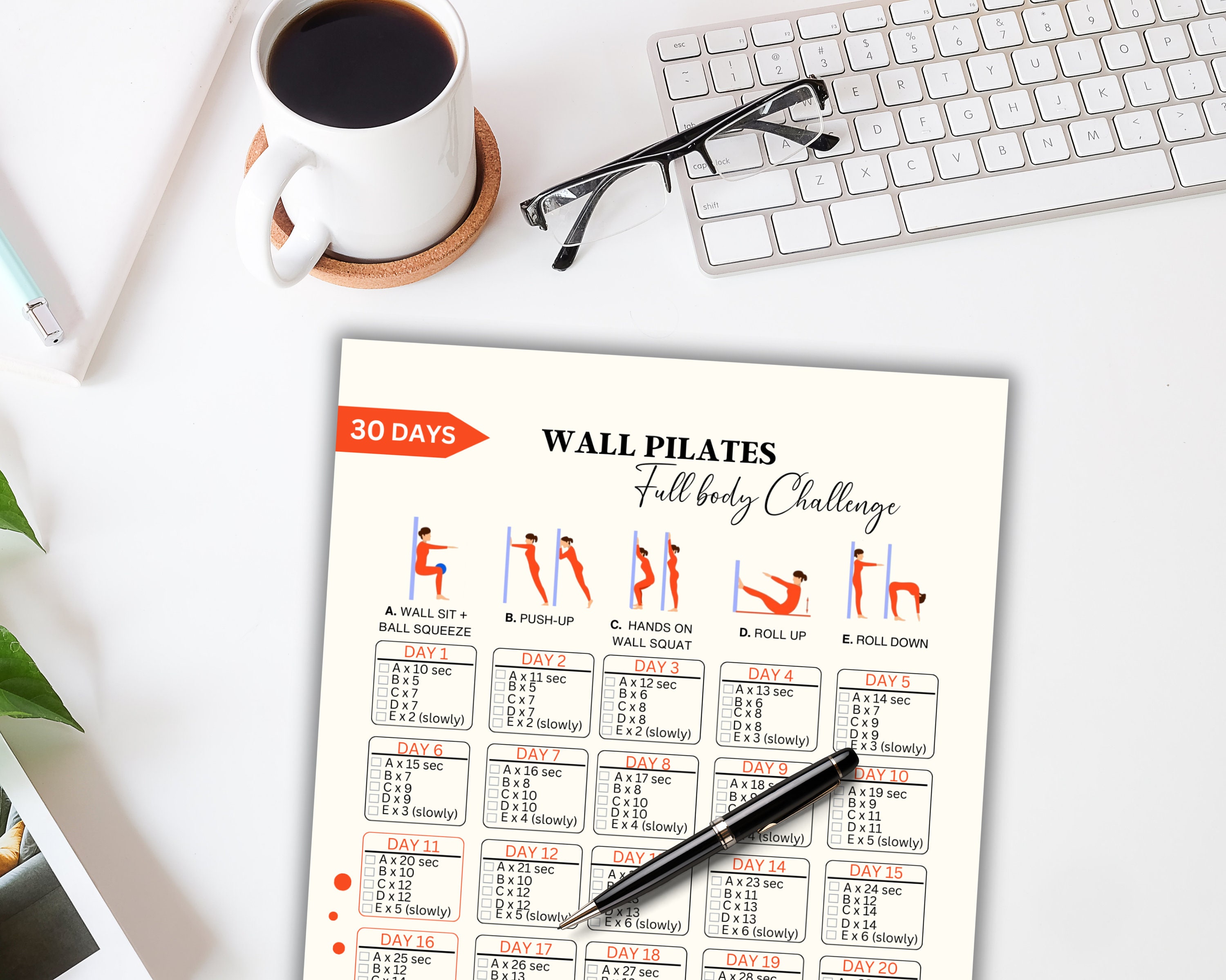 30 Day Challenge Wall Pilates Workout, Wall Exercise for Women, Home ...