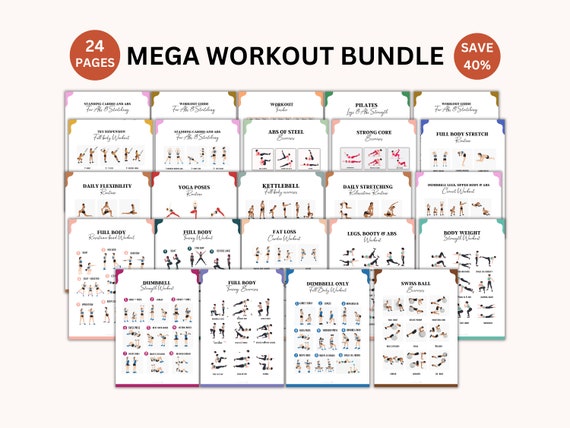 Mega Full body exercise workout bundle, Full body workout, Fitness guide, Workout exercise bundle, Printable workout Fitness, Home Workout