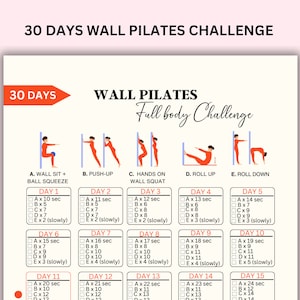 30 Day Challenge Wall Pilates Workout, Wall Exercise for Women, Home Workout Challenge, Full body Workout Challenge, Printable Wall Exercise