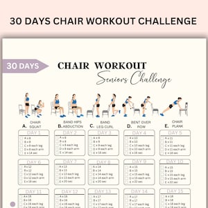 30 Day Chair Workout Seniors Challenge, Full Body Exercise Guide, Chair Workout Challenge, Workout Digital, Summer Body, PDF, A4 & US letter