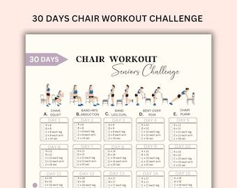 30 Day Chair Workout Seniors Challenge, Full Body Exercise Guide, Chair Workout Challenge, Workout Digital, Summer Body, PDF, A4 & US letter