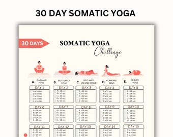 30 Day Somatic Yoga Exercise Challenge, Somatic Healing Coping Skills, Nerve Therapy, Stress Relief Workout, Printable Fitness Planner PDF