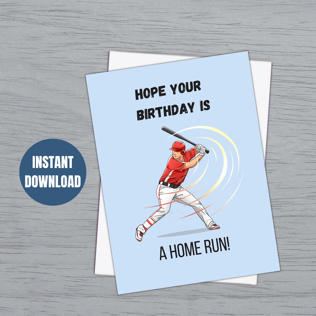 Printable Baseball Themed Birthday Card Gift for Baseball Lovers