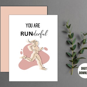 Runner Marathon Greeting Card - Jogging Watercolour Note Card, Blank Inside For Birthday, Encouragement, Thank You (5x7 Inches)