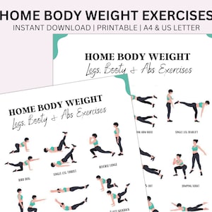 Home body Weight Guide, fitness exercises, Legs Exercises, Workout Guide, challenge Tracker, Healthy Habits, Fitness Planner, Printables