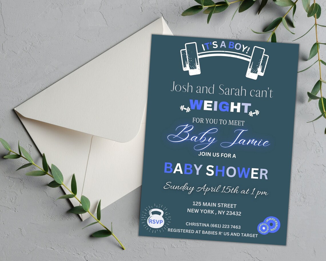 Printable Editable Gym Baby Shower Invitation Fitness Baby Shower ...