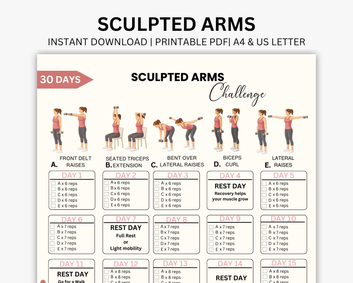 30 Day Sculpted Arms Challenge, Toned Arms Workout Plan, at Home Arm ...
