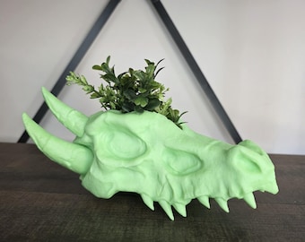 Glow-in-the-Dark Green Skull Planter | Gothic Home Decor