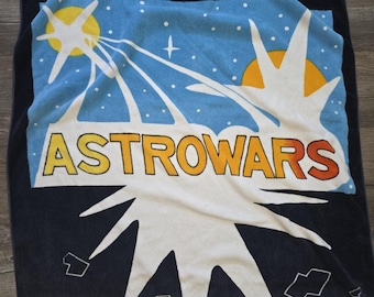 Vintage 1980s Astro Wars Space Arcade Beach Towel Retro Video Game Graphic Towel Sci Fi Space Theme Gamer Collectible Decor