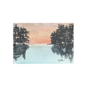 Framed Abstract Watercolor Landscape 4&quot;x6&quot; Print, Neutral Artwork, Landscape Print, Abstract Artwork, Pink and Blue Art