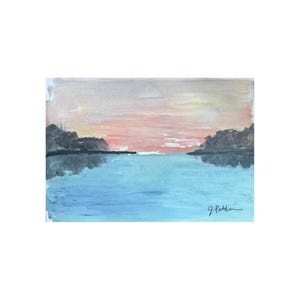 Framed Abstract Watercolor Landscape 4&quot;x6&quot; Print, Neutral Artwork, Landscape Print, Abstract Artwork, Pink and Blue Art